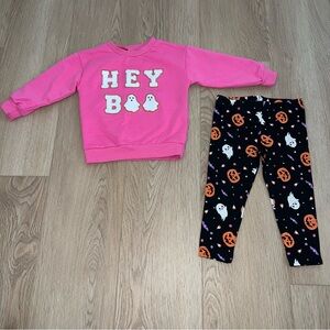 Adorable Hey Boo Halloween Sweatshirt and Leggings Set